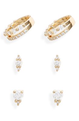 Nordstrom Set of 3 Cubic Zirconia Ear Cuffs & Stud Earrings in Clear- Gold