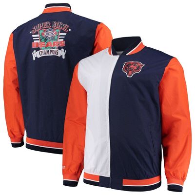 Men's Mitchell & Ness Navy/White Chicago Bears Big & Tall Team History 2.0 Warm-Up Jacket