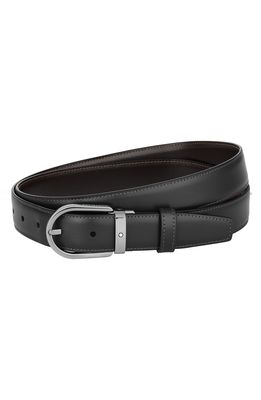Montblanc Horseshoe Buckle Reversible Leather Belt in Black