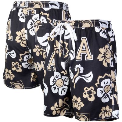 Men's Wes & Willy Black Army Black Knights Floral Volley Logo Swim Trunks