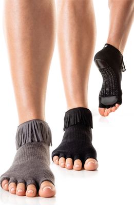 Arebesk Fringe Open Toe Socks in Black - Gray