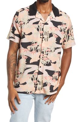 Topman Men's Palm & Camo Print Short Sleeve Button-Up Shirt in Pink