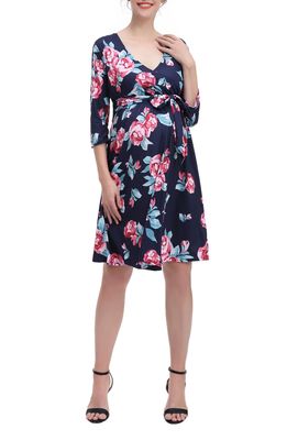 Kimi and Kai Diana Floral Faux Wrap Maternity Dress in Blue
