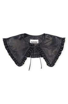 Ganni Ruffle Trim Leather Collar in Black