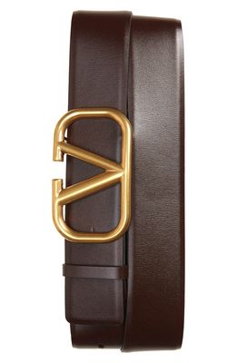 Valentino Garavani VLOGO Buckle Leather Belt in Bitter Chocolate/Nero