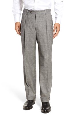 Berle Touch Finish Pleated Plaid Classic Fit Stretch Wool Trousers in Black/White