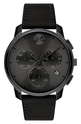 Movado Bold Chronograph Leather Strap Watch