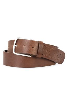 BOSS Sander Leather Belt in Medium Brown