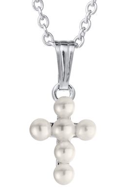 Mignonette Cultured Pearl Cross Pendant Necklace in Silver