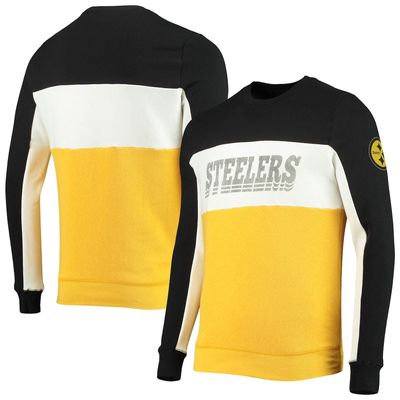 Men's Junk Food Black/Gold Pittsburgh Steelers Color Block Pullover Sweatshirt