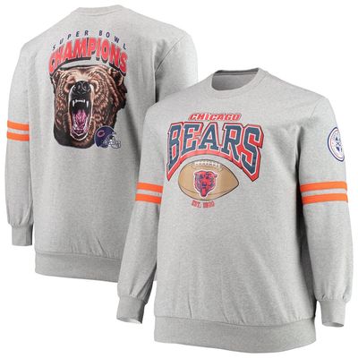 Men's Mitchell & Ness Heathered Gray Chicago Bears Big & Tall Allover Print Pullover Sweatshirt in Heather Gray