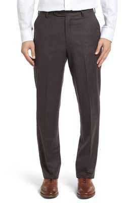 Berle Lightweight Flannel Flat Front Classic Fit Dress Trousers in Heather Brown