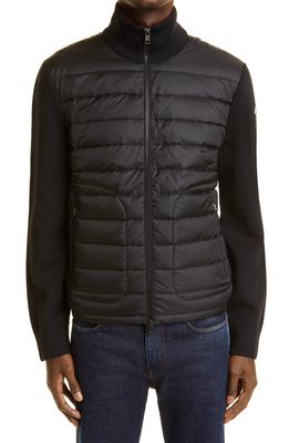 Moncler Quilted Down & Knit Cardigan in Black