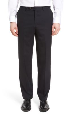 Berle Lightweight Plain Weave Flat Front Classic Fit Trousers in Navy