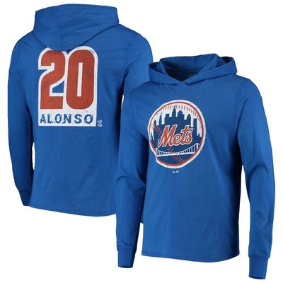 Men's Majestic Threads Pete Alonso Royal New York Mets Softhand Player Long Sleeve Hoodie T-Shirt