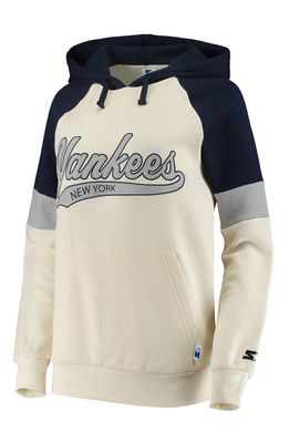 Women's Starter Cream/Navy New York Yankees Shutout Raglan Pullover Hoodie