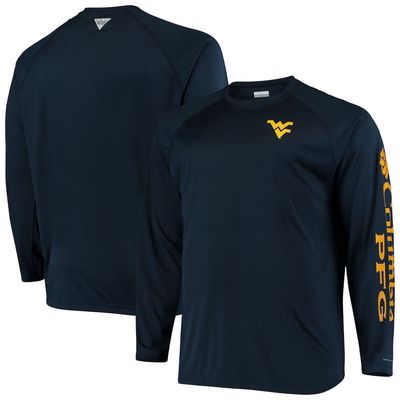 Men's Columbia Navy West Virginia Mountaineers Big & Tall Terminal Tackle Long Sleeve Omni-Shade T-Shirt