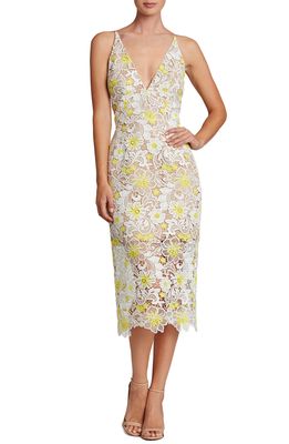 Dress the Population Aurora Floral Midi Dress in White/Yellow Floral