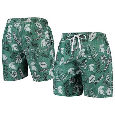 Men's Wes & Willy Green Michigan State Spartans Vintage Floral Swim Trunks
