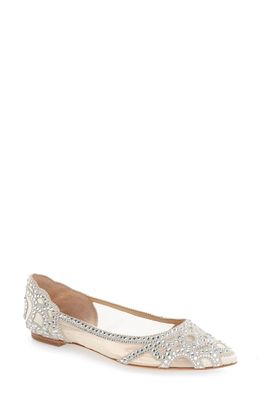 Badgley Mischka Collection Gigi Crystal Pointed Toe Flat in Ivory Satin