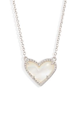 Kendra Scott Ari Heart Pendant Necklace in Rhodium/Ivory Mop