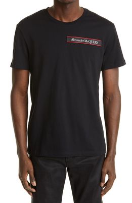 Alexander McQueen Logo Tape Cotton T-Shirt in Black/Mix