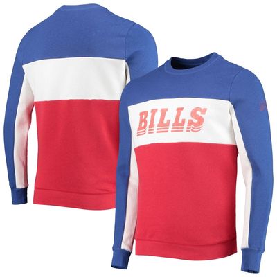 Men's Junk Food Royal/Red Buffalo Bills Color Block Pullover Sweatshirt
