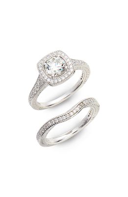 Lafonn Cushion Cut Halo Ring Set in Silver/Clear