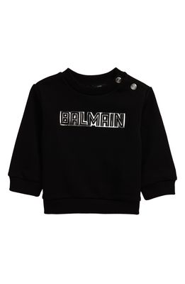 Balmain Metallic Foil Logo Cotton Sweatshirt in Black/Silver