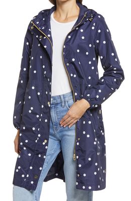 Joules Women's Weybridge Polka Dot Packable Waterproof Raincoat in Navy Spot