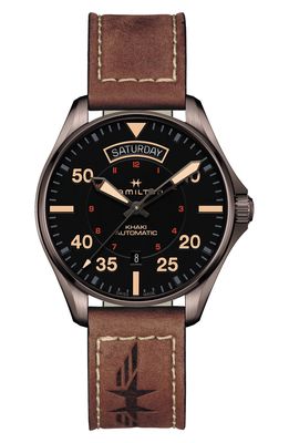 Hamilton Khaki Aviation Automatic Leather Strap Watch