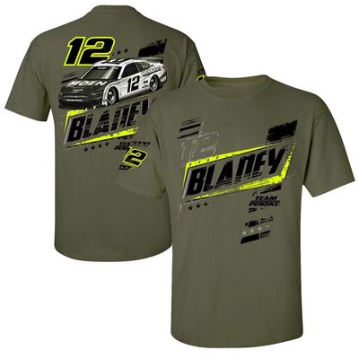 E2 APPAREL Men's Team Penske Green Ryan Blaney Military Car T-Shirt in Olive