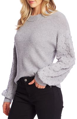 CeCe Puff Sleeve Bobble Ribbed Sweater in Light Heather Grey