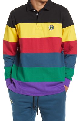 Cross Colours Multistripe Cotton Rugby Shirt in Black Multi