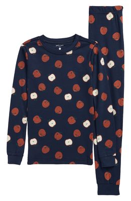 Petit Lem Kids' Apples Fitted Two-Piece Cotton Pajamas in 604 Navy