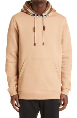 Burberry Check Cotton Blend Hoodie in Camel