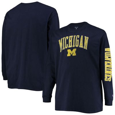 Men's Champion Navy Michigan Wolverines Big & Tall 2-Hit Long Sleeve T-Shirt