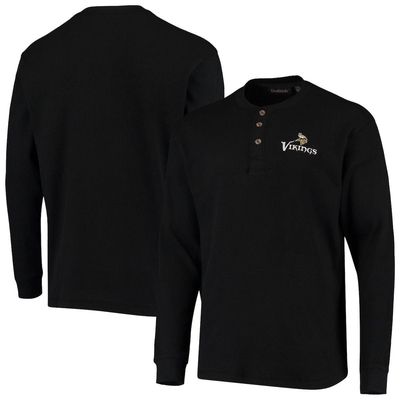 Men's Dunbrooke Black Minnesota Vikings Logo Maverick Thermal Henley Long Sleeve T-Shirt
