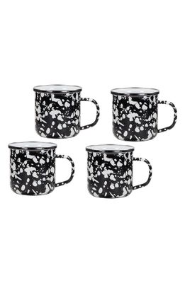 Golden Rabbit Enamelware Set of 4 Enameled Mugs in Black Swirl