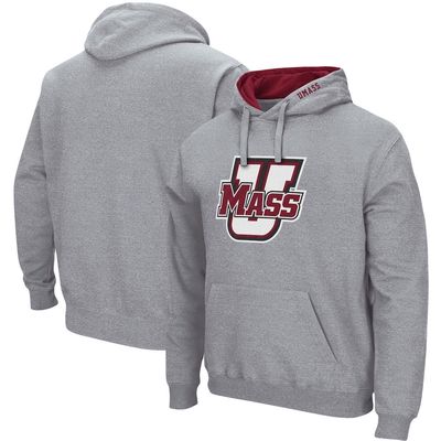 Men's Colosseum Heathered Gray UMass Minutemen Arch and Logo Pullover Hoodie in Heather Gray