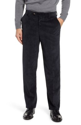 Berle Classic Fit Flat Front Corduroy Trousers in Black