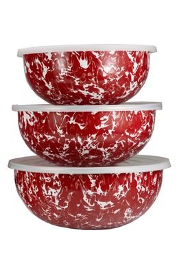 Golden Rabbit Set of 3 Nesting Mixing Bowls in Red Swirl