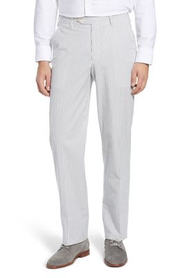 Berle Flat Front Seersucker Pants in Grey