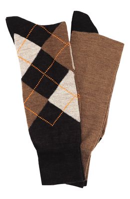 Lorenzo Uomo 2-Pack Assorted Argyle Wool Blend Dress Socks in Brown