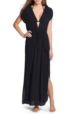 Elan Deep V-Neck Cover-Up Maxi Dress in Black