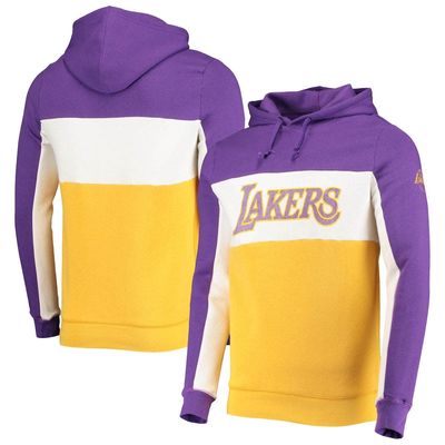 Men's Junk Food Purple/White Los Angeles Lakers Wordmark Colorblock Fleece Pullover Hoodie