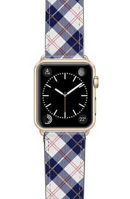 CASETiFY Call Me Navy Saffiano Faux Leather Apple Watch Band in Blue/White/Gold