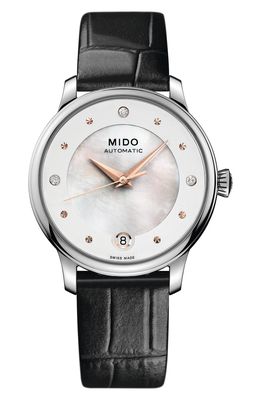 MIDO Baroncelli II Automatic Diamond Bracelet Watch in Black/White Mop/Silver