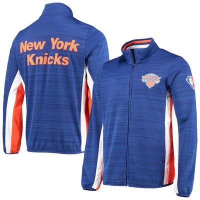 Men's G-III Sports by Carl Banks Blue New York Knicks 75th Anniversary Power Forward Space-Dye Full-Zip Track Jacket