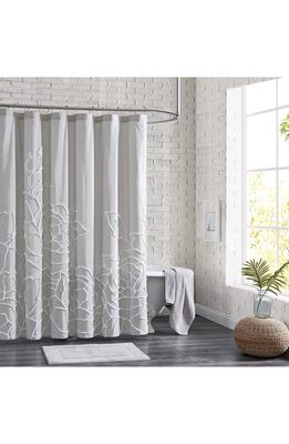 Peri Home Chenille Rose Shower Curtain in Grey